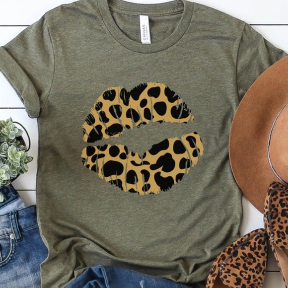 Bellanblue Tops - Olive Leopard Lips Graphic Tee